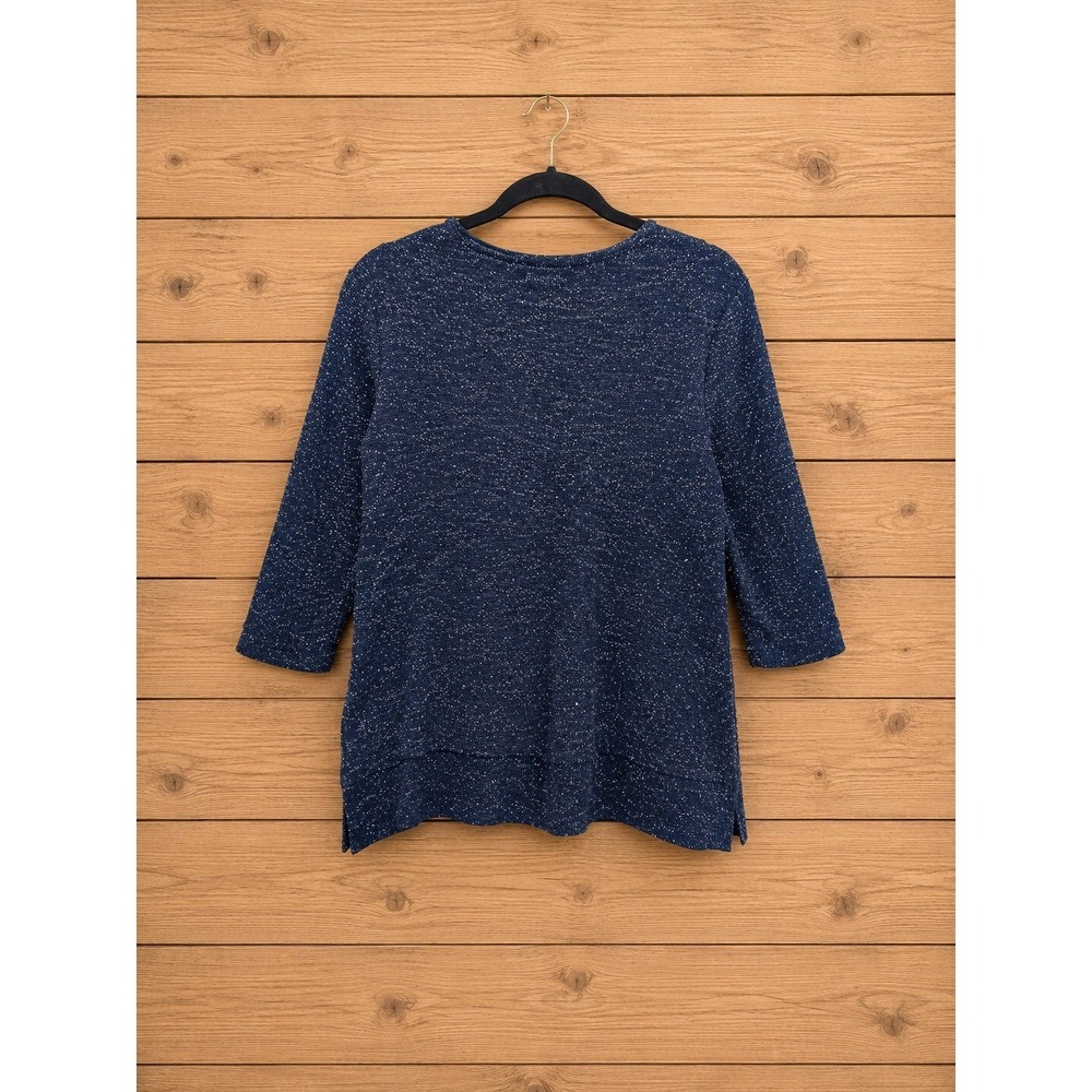 Chicos Black Metallic‎ Textured Knit 3/4 Sleeve Top Size 0 Small
